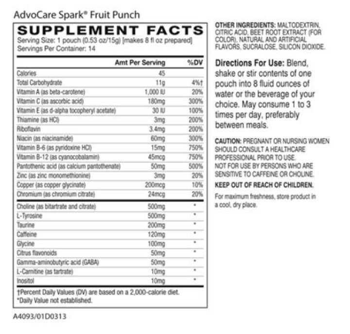 39 Advocare Spark Ingredients Label