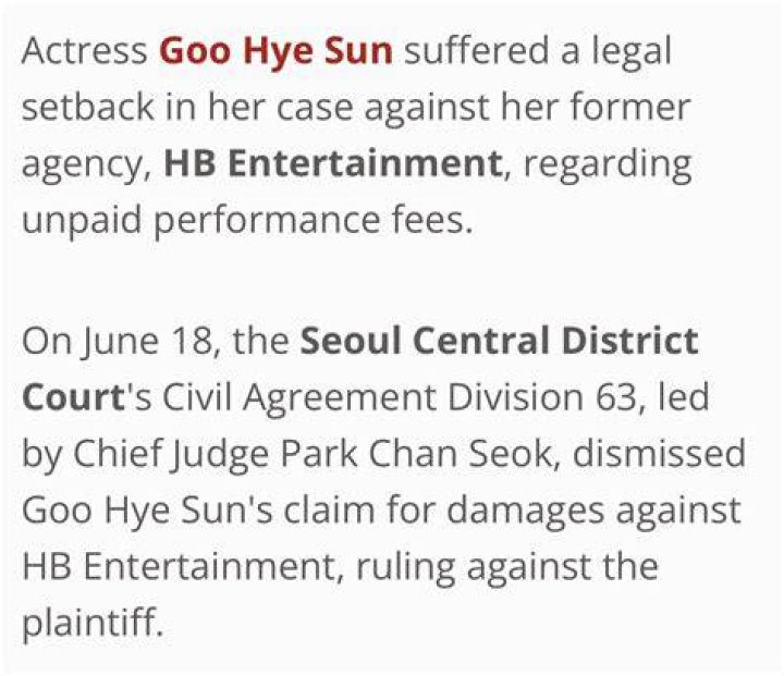 Actress Goo Hye Sun loses legal lawsuit against her former agency