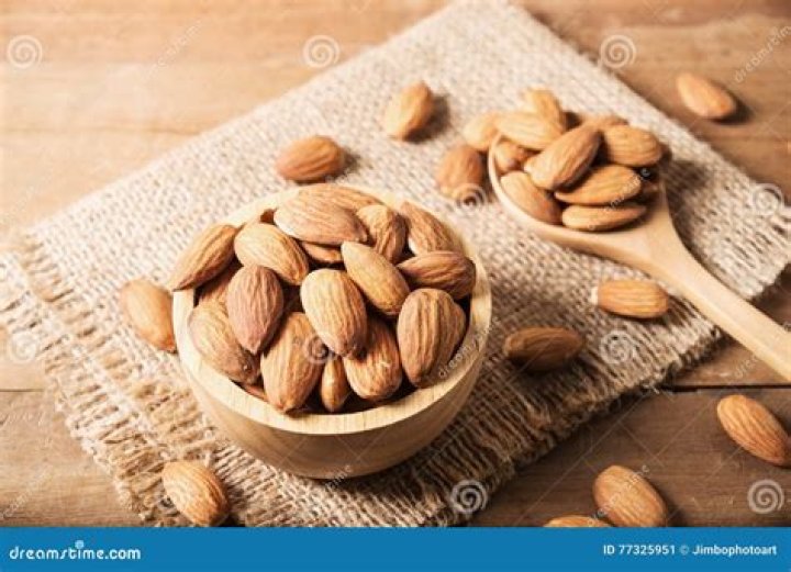 Almond in Wooden Bowl on Table Stock Image Image of close, healthy