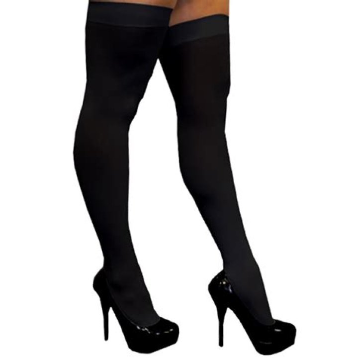 Opaque Black Thigh High Stockings with Satin Bows