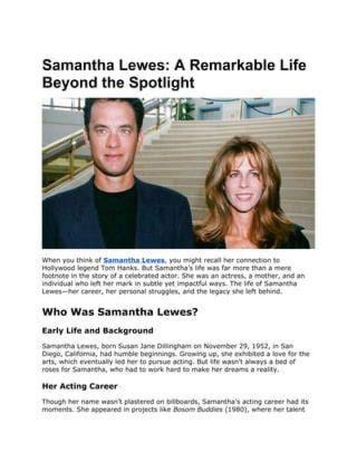 Prolific Actress Samantha Lewes: A Legacy Of Talent